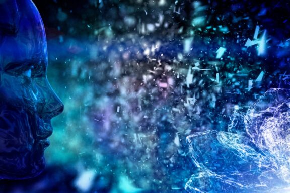 data science blue face and technology